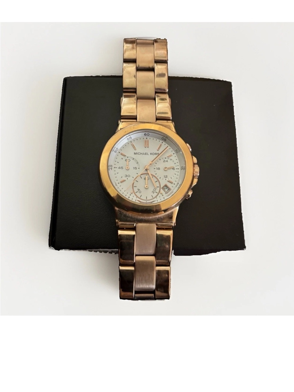 Michael Kors Womens Watch 38mm Gold Tone Chronograph MK-5223 7" NEW BATTERY